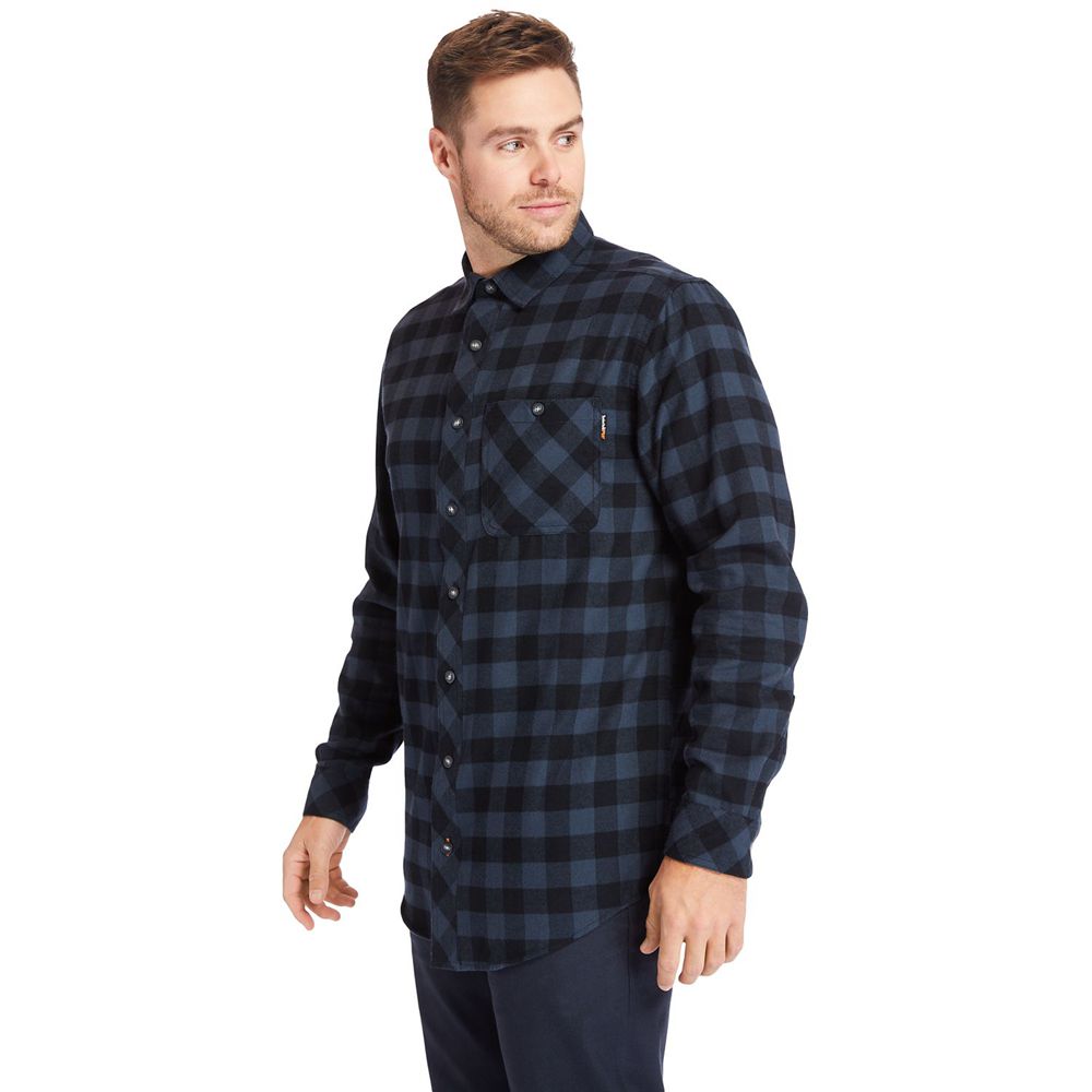 Timberland Πουκαμισα Ανδρικα Σκουρο Μπλε - Pro® Woodfort Mid-Weight Flex Flannel Work - Greece 62873